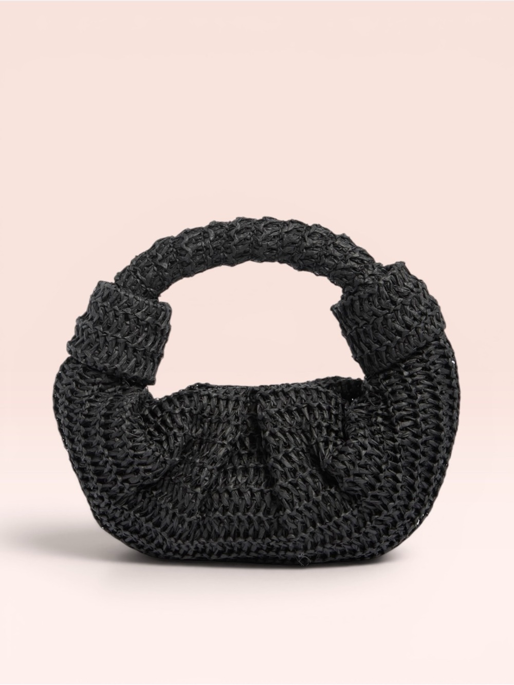 BCBG Black Raffia Woven Croissant Clutch Mini Purse NWT